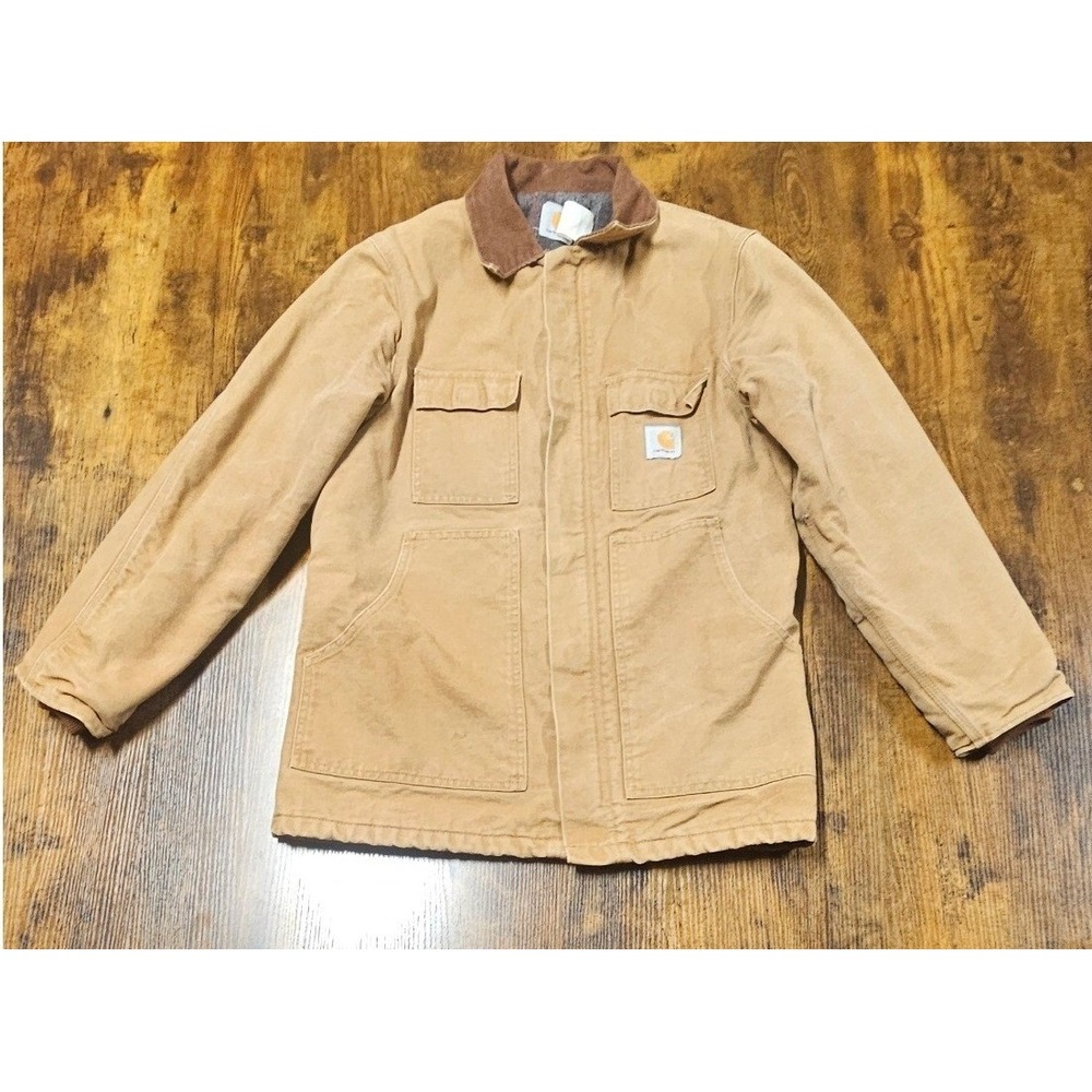 Carhartt Mens Duck Brown Blanket Lined Chore Coat Jacket Corduroy Collar BRN 90s